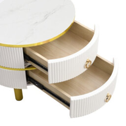 Matteo 2-In-1 Round Nesting Coffee Table Set With Drawers - High-Gloss & Tempered Glass - thumbnail 9