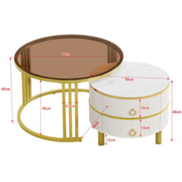 Matteo 2-In-1 Round Nesting Coffee Table Set With Drawers - High-Gloss & Tempered Glass - thumbnail 2