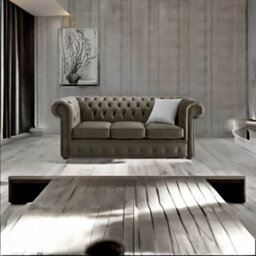 Chesterfield 3 Seater Malta Taupe Beige Velvet Fabric Sofa In Classic Style - thumbnail 3