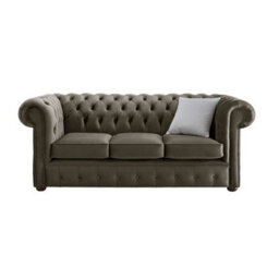 Chesterfield 3 Seater Malta Taupe Beige Velvet Fabric Sofa In Classic Style - thumbnail 1