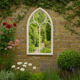 Agenzia 14 Antique Cream Arched Metal Frame Window Garden Wall Mirror 112 X 61Cm - thumbnail 2