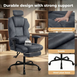 Levede Ergonomic Office Chair Suede Fabric Wide Seat Recline Footrest - thumbnail 8