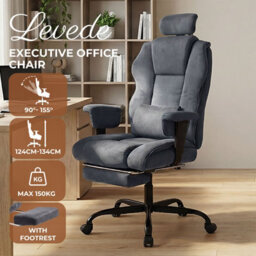 Levede Ergonomic Office Chair Suede Fabric Wide Seat Recline Footrest - thumbnail 4
