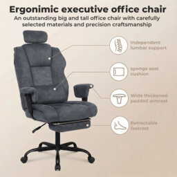 Levede Ergonomic Office Chair Suede Fabric Wide Seat Recline Footrest - thumbnail 5