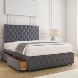 Bsspoke Mulberry Divan Bed Set Steel Plush Velvet 24Inch Headboard & Footboard 2 Drawers Same Side & Mattress In All Sizes