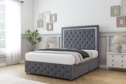 "Sloomy Sofia Chrome Steel Plush Divan Bed Set 2 Drawers Right Side - 26"" Strutted  & 12""  Footboard 4' Small Double" - thumbnail 2