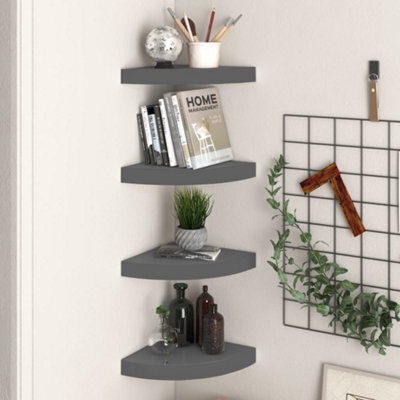 Vidaxl Floating Corner Shelves 4 Pcs High Gloss Grey 25X25X3.8 Cm Mdf - image 1