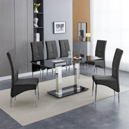 Furniture In Fashion Jet Large Black Glass Dining Table With 6 Vesta Black Chairs - thumbnail 1