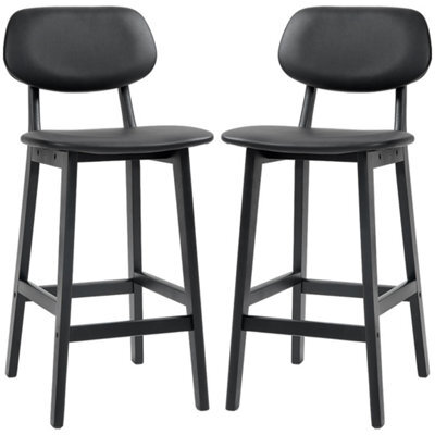 Black Set Of 2 Pu Leather Bar Stools Wooden Legs - image 1