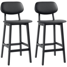 Black Set Of 2 Pu Leather Bar Stools Wooden Legs - thumbnail 3