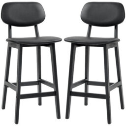 Black Set Of 2 Pu Leather Bar Stools Wooden Legs