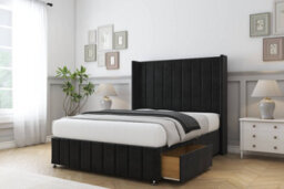 "Sloomy Melbourne Black Plush Divan Bed Set 2 Drawers Foot-End With 54"" Wingback & 12"" Footboard 4' Small Double" - thumbnail 3