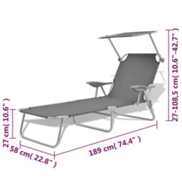 Walplus Sun Lounger With Canopy Steel Grey - thumbnail 8