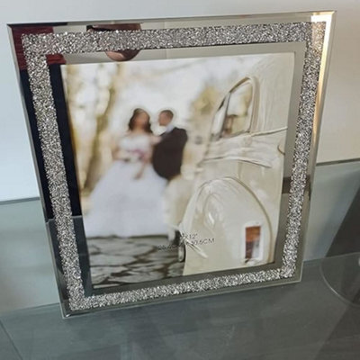 Biznest Crushed Crystals Photo Frame Silver Mirrored Crushed Jewel Crystal Diamante Picture Frame (10X12 Inch)