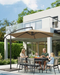 LEDREM Cantilever Garden Patio Parasol Umbrella With Base,banana Hanging Umbrella,crank For Opening Closing, Taupe - thumbnail 1