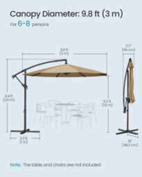 LEDREM Cantilever Garden Patio Parasol Umbrella With Base,banana Hanging Umbrella,crank For Opening Closing, Taupe - thumbnail 6