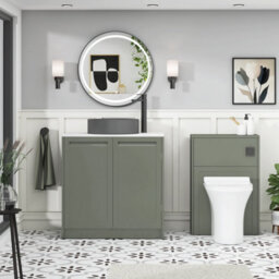Royal Bathrooms Royal Bathroom Elmore 800mm Matt Green Freestanding Countertop Bathroom Vanity Unit 2 Door With Art Round Basin - thumbnail 5