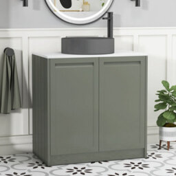 Royal Bathrooms Royal Bathroom Elmore 800mm Matt Green Freestanding Countertop Bathroom Vanity Unit 2 Door With Art Round Basin - thumbnail 1