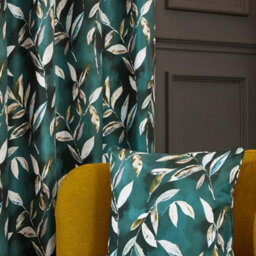 "Sundour Madrid Blackout Ready Made Leaves Eyelet Curtains Bottle Green 46X72""" - thumbnail 4