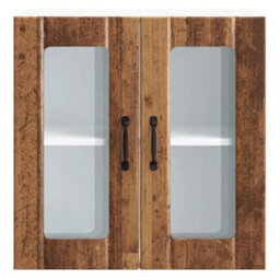 Berkfield Durable Kitchen Wall Cabinet With Glass Door Lucca Old Wood Engineered Wood - thumbnail 6