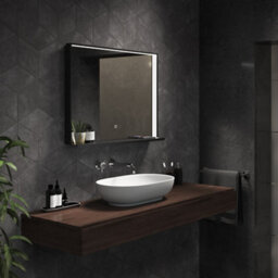 Sensio Element Matt Black Rectangular Wall-Mounted Bathroom Illuminated Contemporary Colour-Changing Mirror (H)60Cm (W)80Cm - thumbnail 1