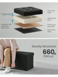 LEDREM Storage Ottoman, Foldable Storage Bench, 38 X 110 X 38 Cm, Flipping Lid, 300 Kg Load Capacity, For Hallway, Living Room - thumbnail 3
