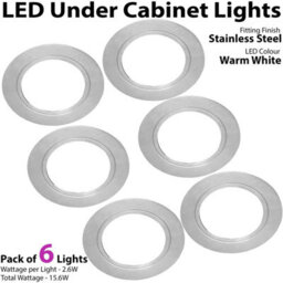 6 Pack Brushed Nickel Round Flush Under Cabinet Kitchen Lights With Driver Kit - Warm White Led Lighting - thumbnail 3