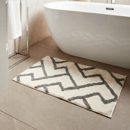 Wyld And Coco Noblenest Modern Bath Mat Beige Grey 60 X 90Cm - Geometric Fluffy Rug - thumbnail 2