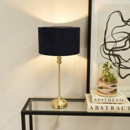 Valuelights Maggie Gold Metal Candlestick Slim Table Lamp With Black Velvet Drum Lamp Shade