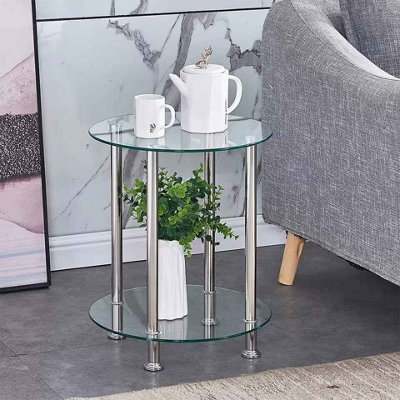 Round Clear Glass Side Table  End Coffee Table With Stainless Steel Legs - image 1