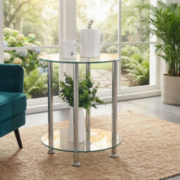 Round Clear Glass Side Table  End Coffee Table With Stainless Steel Legs - thumbnail 4