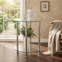Round Clear Glass Side Table  End Coffee Table With Stainless Steel Legs - thumbnail 3