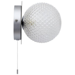 Long Life Lamps Company Frosted Glass Pinecone Sphere Globe Wall Light Chrome With Pull Cord H3100 - thumbnail 5