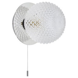 Long Life Lamps Company Frosted Glass Pinecone Sphere Globe Wall Light Chrome With Pull Cord H3100