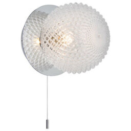 Long Life Lamps Company Frosted Glass Pinecone Sphere Globe Wall Light Chrome With Pull Cord H3100 - thumbnail 3