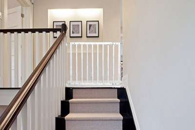 Safetots Top Of The Stairs Screw Fitted Stair Gate, White Wooden, 63.5Cm - 105.5Cm, Wood Baby Gate, Stylish Safety Gate - image 1