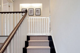 Safetots Top Of The Stairs Screw Fitted Stair Gate, White Wooden, 63.5Cm - 105.5Cm, Wood Baby Gate, Stylish Safety Gate