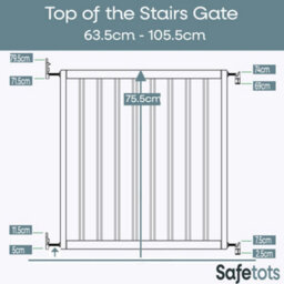 Safetots Top Of The Stairs Screw Fitted Stair Gate, White Wooden, 63.5Cm - 105.5Cm, Wood Baby Gate, Stylish Safety Gate - thumbnail 3