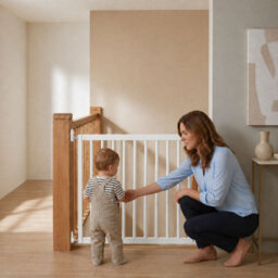 Safetots Top Of The Stairs Screw Fitted Stair Gate, White Wooden, 63.5Cm - 105.5Cm, Wood Baby Gate, Stylish Safety Gate - thumbnail 7