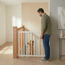 Safetots Top Of The Stairs Screw Fitted Stair Gate, White Wooden, 63.5Cm - 105.5Cm, Wood Baby Gate, Stylish Safety Gate - thumbnail 8