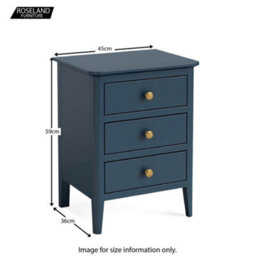 Stirling Blue 3 Drawer Bedside Table Fully Assembled - By Roseland Furniture - thumbnail 7