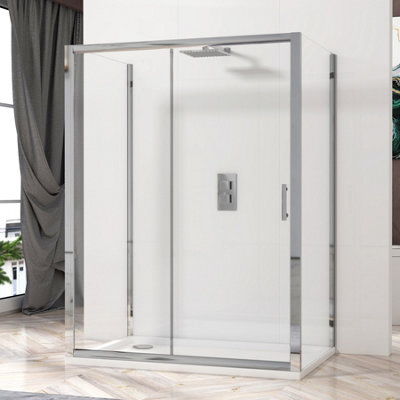 Royal Bathrooms Grand 1600 X 800mm 3-Sided Sliding Door Shower Enclosure Rectangular With Side Panels 6mm Safety Tempered Glass Screen - image 1