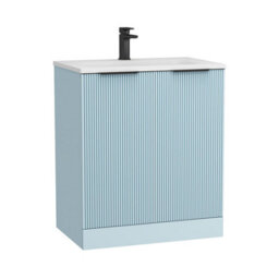 Royal Bathrooms Evora 700mm Powder Blue Fluted Floor Standing Bathroom Vanity Unit 2 Door Cabinet Storage With Stone Basin & Matt Black Handles - thumbnail 5