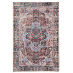 Loomed Red Teal Blue Floral Medallion Anti Slip Washable Rug 200X290Cm - thumbnail 1