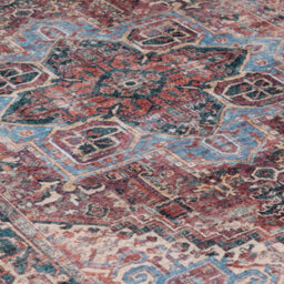 Loomed Red Teal Blue Floral Medallion Anti Slip Washable Rug 200X290Cm - thumbnail 2