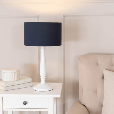 Valuelights Victoria Traditional White Wood Candlestick Table Lamp With Navy Blue Drum Shade - image 1
