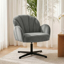 Homcom Modern Accent Chair, Shell Swivel Armchair, Grey - thumbnail 1