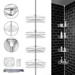 Stainless Steel Telescopic Bathroom Wall Corner Shelf Rack Shower Caddy Storage Organizer Steel - thumbnail 5