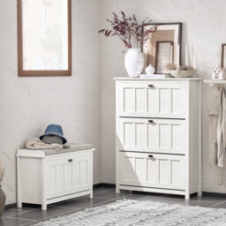 Sobuy Fsr162-W, Hallway 3 Flip-Drawers Shoe Cabinet Shoe Rack Shoe Storage Cupboard,white,w80Xd30Xh111 - thumbnail 2