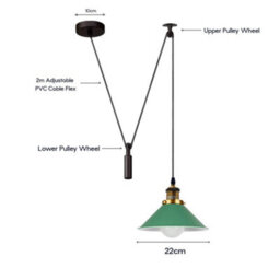 Ledsone Green Industrial Pendant Light Vintage Edison 22Cm Metal Shade Adjustable 2M Cable Ceiling Lamp For Kitchen Island - thumbnail 2